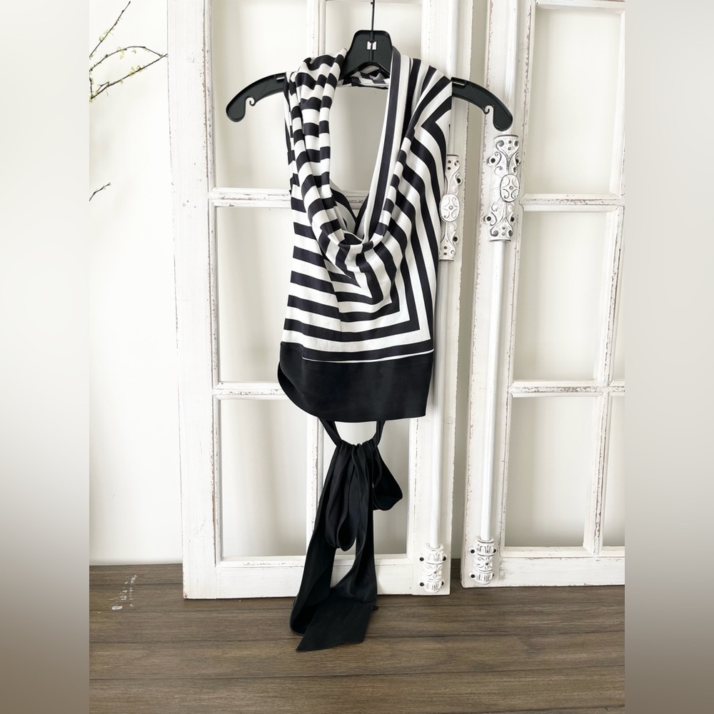 Silk Halter Top, Open Back, Striped, Size 4